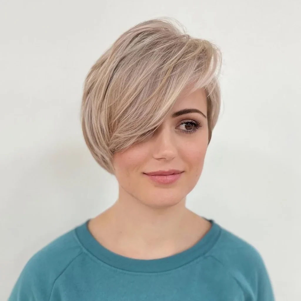 Blonder Pixie mit Pony für runde Gesichter