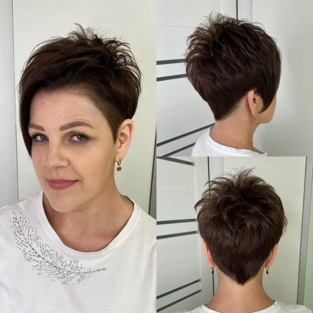 Brünetter Pixie-Cut für ovales Gesicht