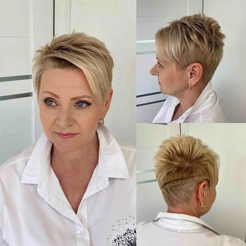 Pixie Cut mit rasierten Linien für ältere Damen