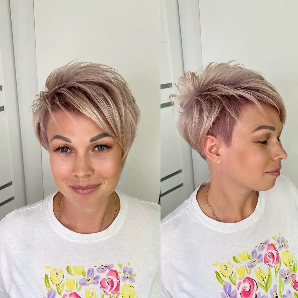 Asymmetrische Pixie-Frisur mit Pony
