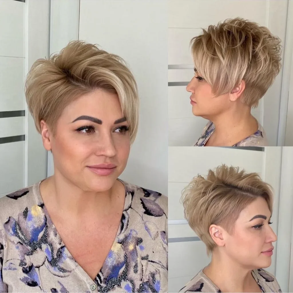 Blonder Pixie-Schnitt für dichtes Haar