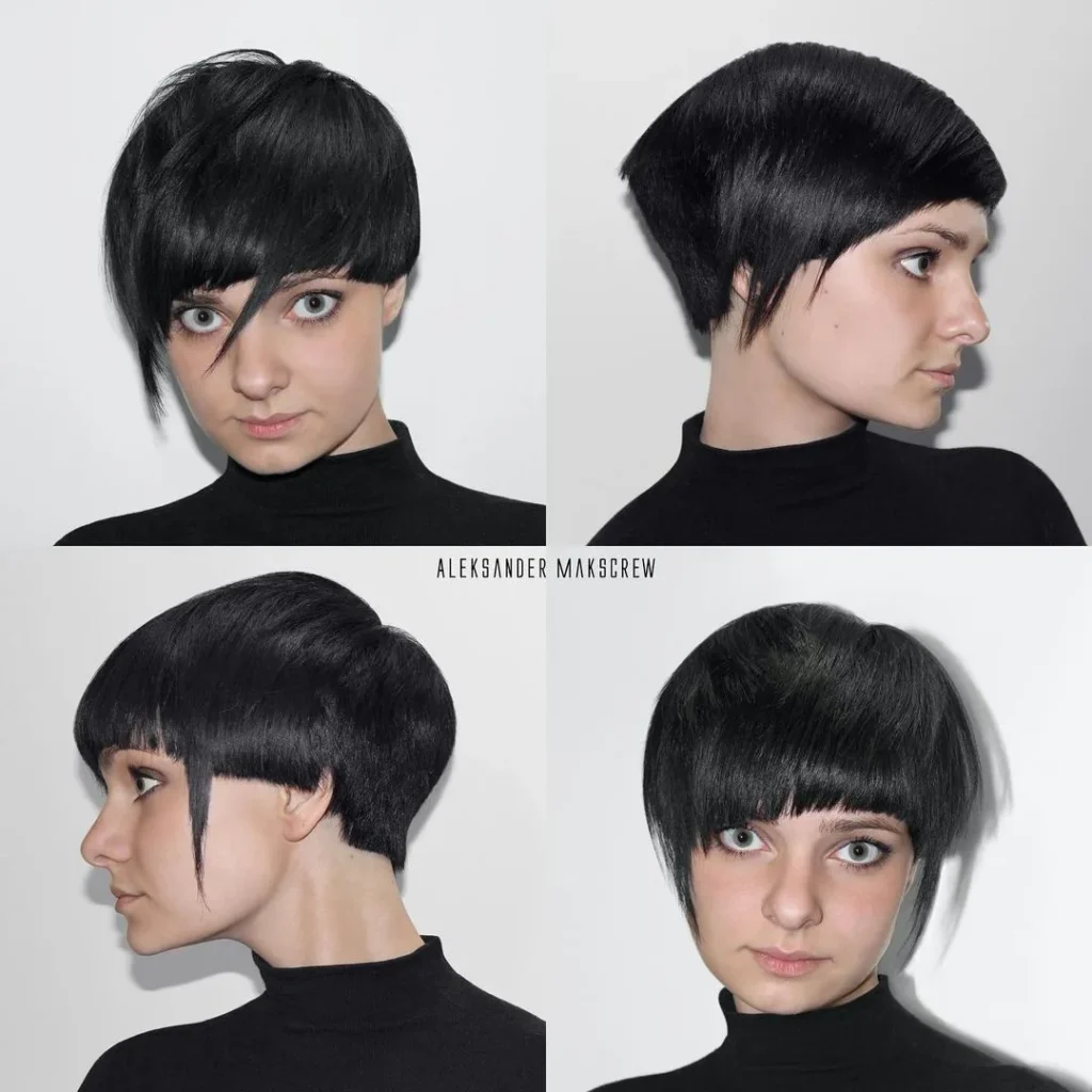 Schwarzer Edgy Pixie Cut mit asymmetrischem Pony
