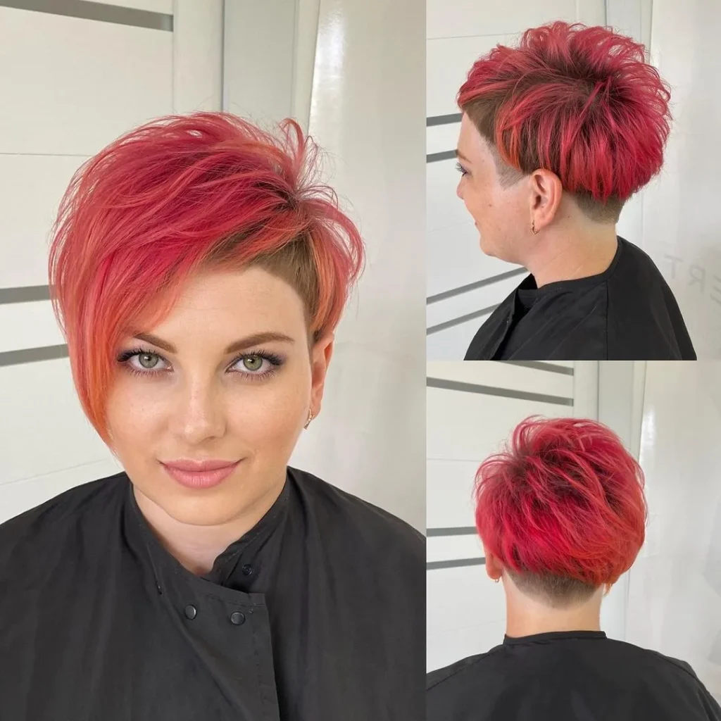 Feurig roter Choppy-Pixie mit Undercut