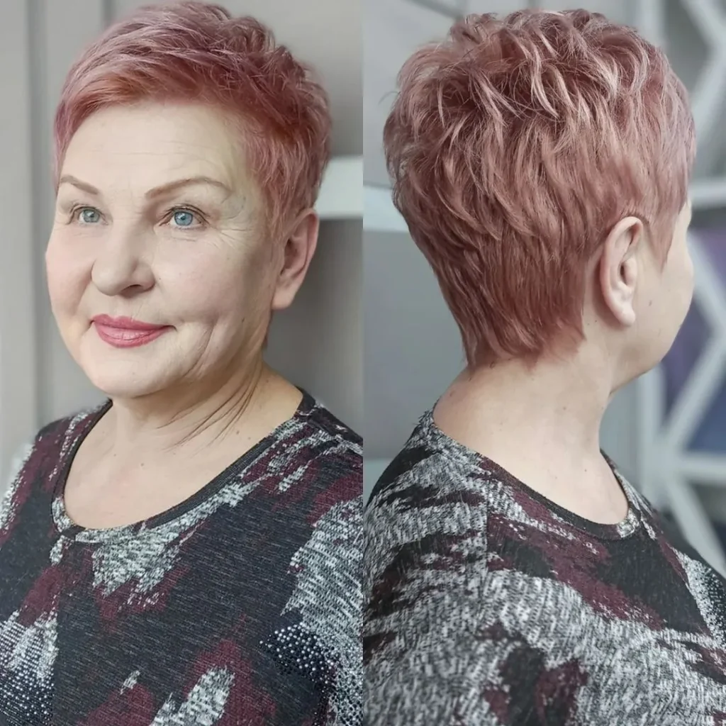 Pastellrosa Choppy-Pixie-Schnitt für dichtes Haar