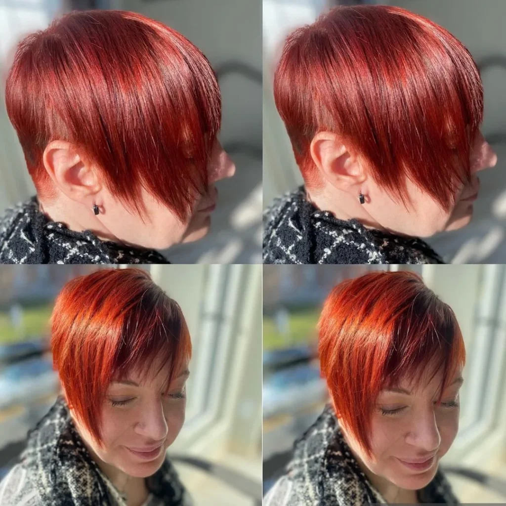 Roter asymmetrischer Pixie-Schnitt