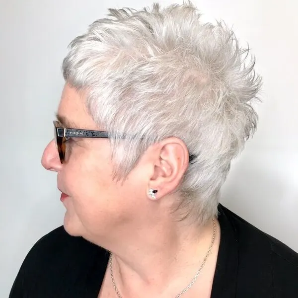 Gray Pixie Cut For Older Ladies With Glasses And Thin Hair