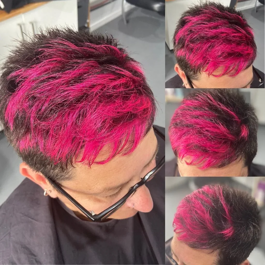 Pixie-Cut mit rosa Highlights