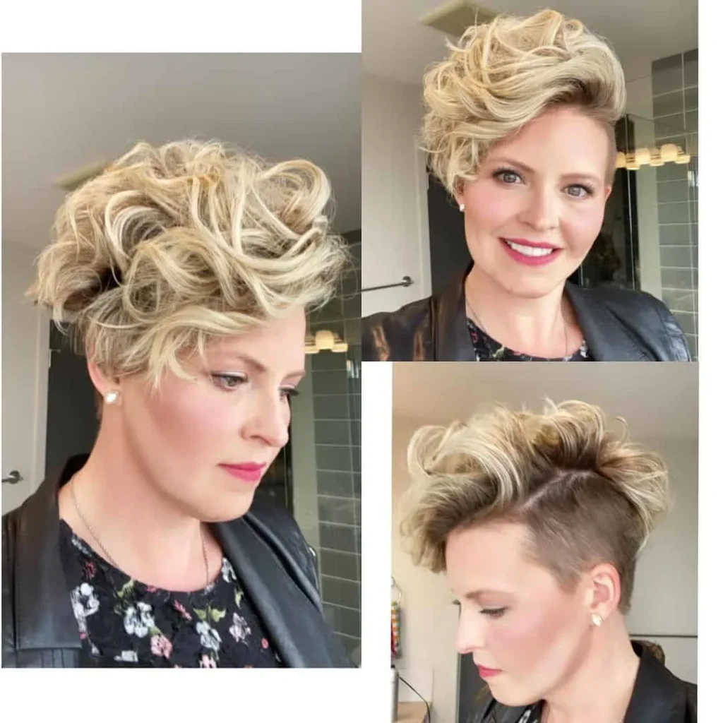 Lockige blonde Pixie-Frisur mit Undercut