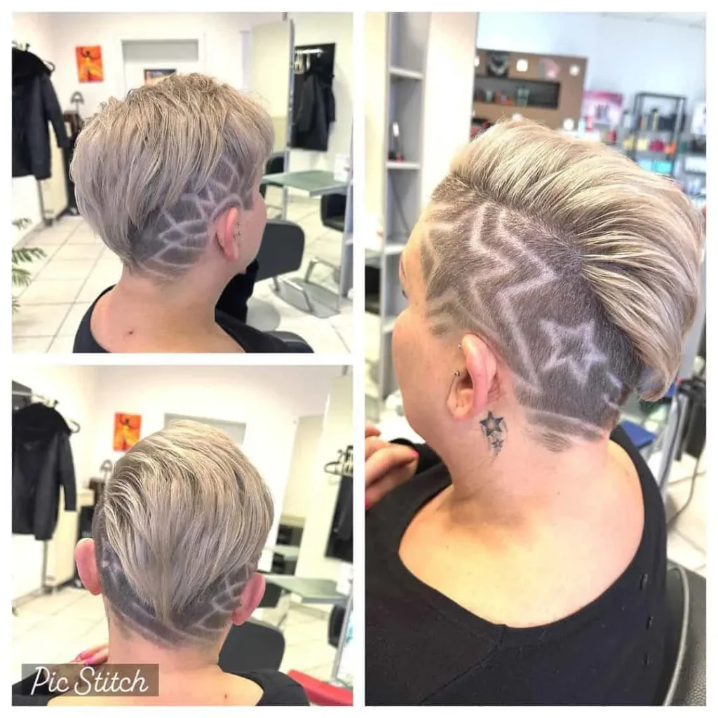 Pixie für dichtes Haar mit tätowiertem Undercut