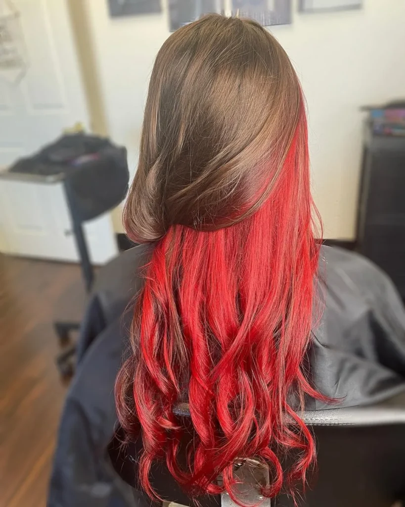 Braunes Haar mit roter Unterseite