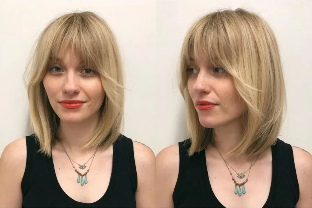 Goldblonder Lob mit Birkin-Pony