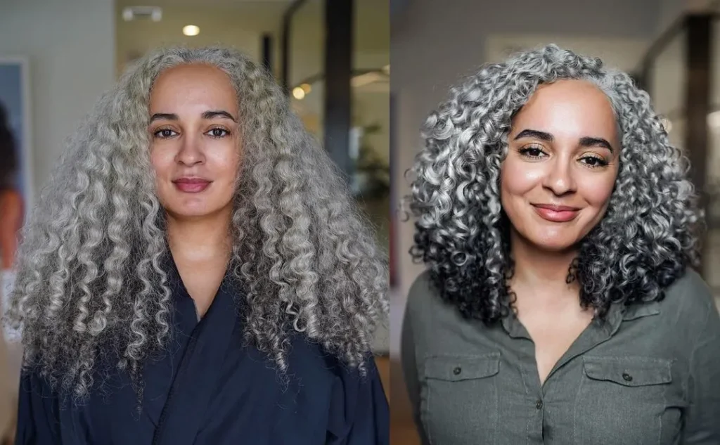 Schulterlange Color-Block-Locken in metallischem Silber und Schwarz