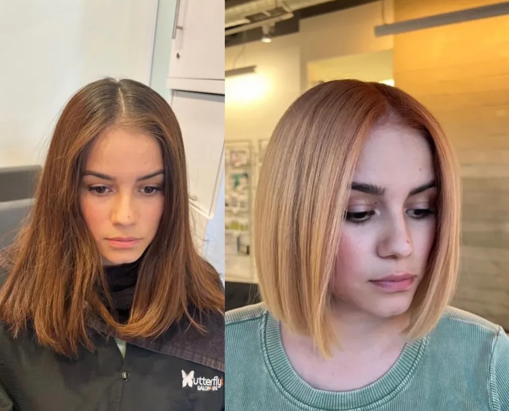 Erdbeerblonder Bob Transformation