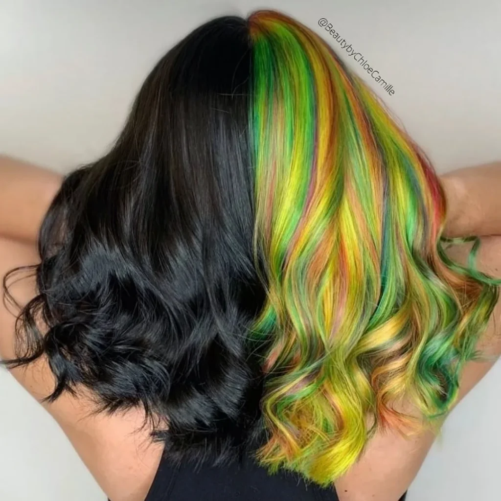 Schwarz und Regenbogen Split-Dye